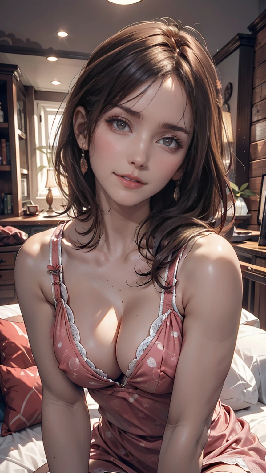 The 24-year-old woman, Very large breasts in a short European dress that shows cleavage、Nipple swelling emphasis、Cleavage Emphasis、Top view、Mules、Put your chest close