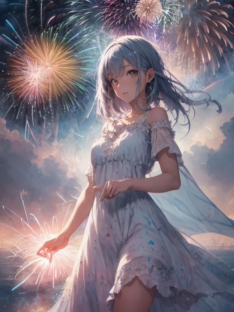 Absurd, High resolution, Super detailed, (girl:1.3),(firework:1.4)
break
, Watercolor style, Soft Blending, dreamy washes, Delicate texture,
break
, Painting semi-transparent watercolors, Delicately colored, A subtle blend, Airy, Dreamlike quality.
break
, Soft Focus, Out of focus highlights, Dreamy atmosphere, Glowing circle, Fascinating Depth
