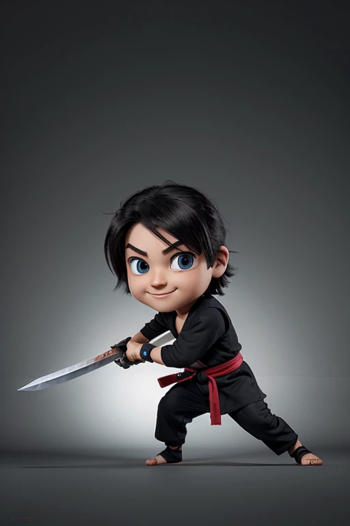 generate cartoon image of a cute little ninja holding a sword