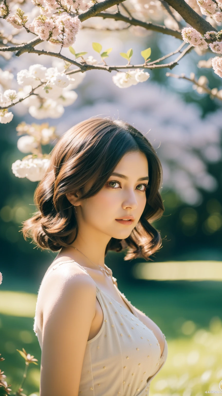 Superior quality, CG, Detailed face+eye, (Bright colors), (anime), 1 Female, Impact, (Sensual), goddess, time stops, Fantasy, (Fairy), (Huge breasts:1.4), Pointy Ears, Beautiful gemstones, cloud, long curly ash blonde hair, (soft headband), masterpiece, Top Tier, Luxurious, 8k, unity wallpaper, Unreal Engine 5, Ray Tracing, 8k, Cinematic, various depth of field, Octane Rendering, elegant, Tone Mapping, hyperfocus, Lips parted, Put your arms behind your back, Speckled sunlight, (spring), nature, White sundress, Upper body photo, (Morning Glow), Curvaceous, (mint green eye), horizon, Picturesque views, Deep valley, wood, View your viewers, (forest),