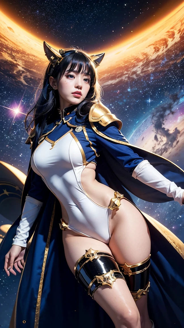 Illustrate Rell in her latest 'Star Guardian' skin. massive k-cups,She’s dressed in a magical, sailor-style outfit with star motifs and vibrant colors. Rell is using her 'Ferromancy: Crash Down' ability, transforming her armor into a celestial steed. The scene shows her charging forward with a trail of stardust and cosmic energy following her.