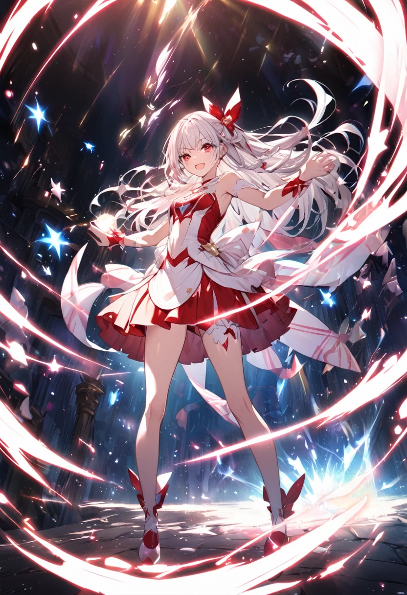 Magical girl transformation scene、Glowing effects、Red and white outfit