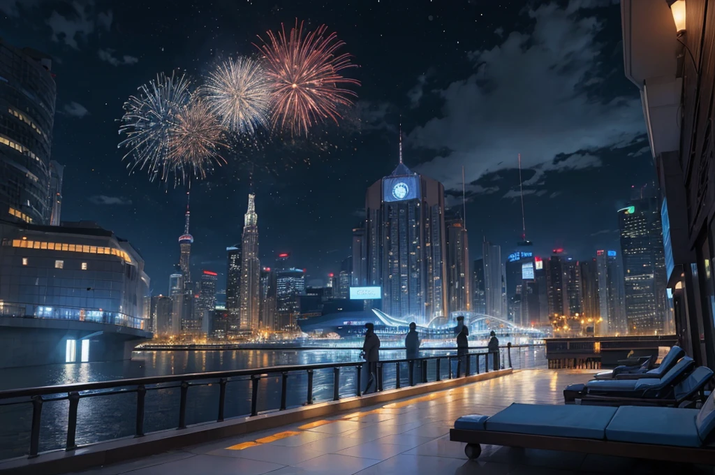 Blue Casino, night, city center, HDR, 4K resolution, Blue Moon, Fireworks, Modern Architecture, , indoor, Blu-ray, 45 degree overlooking