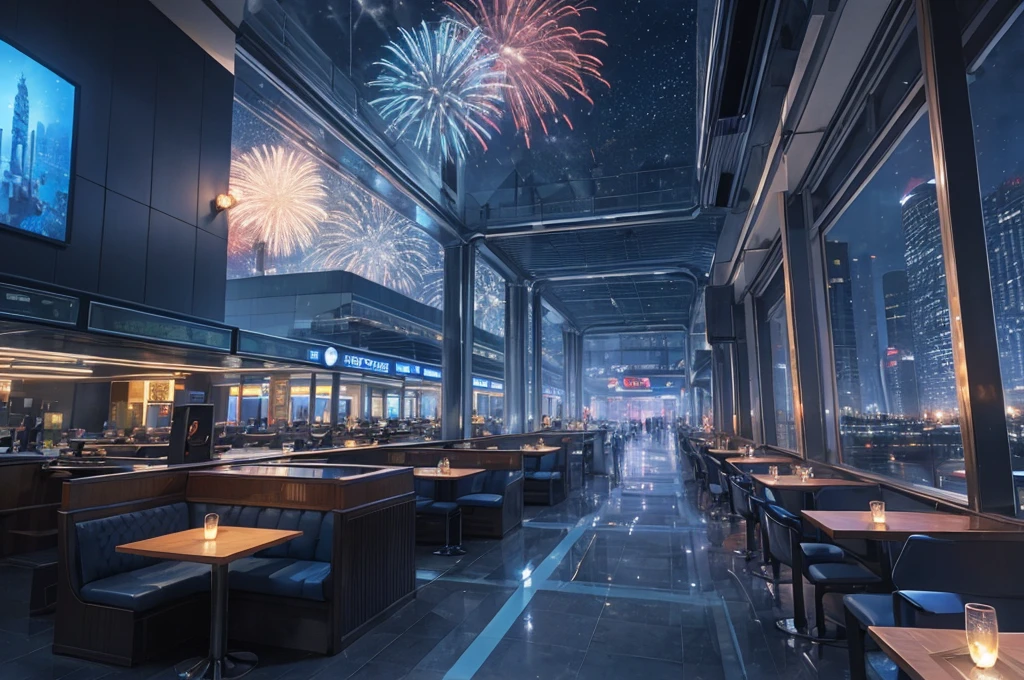 Blue Casino, city center, HDR, 4K resolution, Blue Moon, Fireworks, Modern Architecture, , indoor, Blu-ray, 45 degree viewing angle