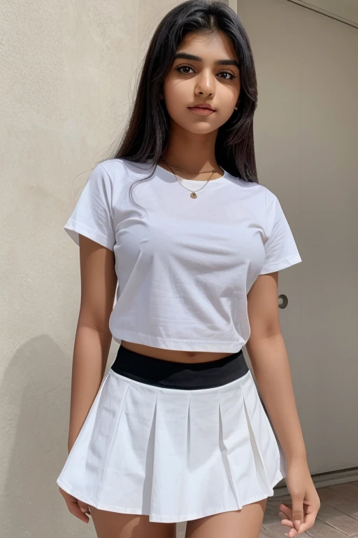 A Cute Indian 18 Year Old Girl , Wearing White Shirt And Black Skirt , Very Cute , realistic ,8k Image , High Quality , hung