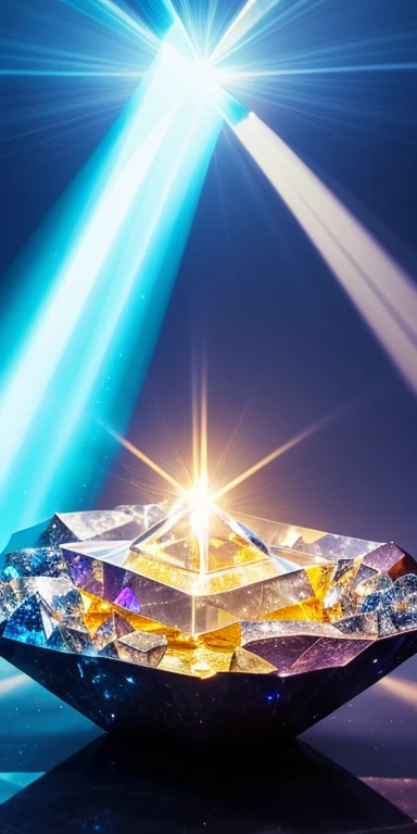 A brilliant crystal with radiant light beams emanating from it.