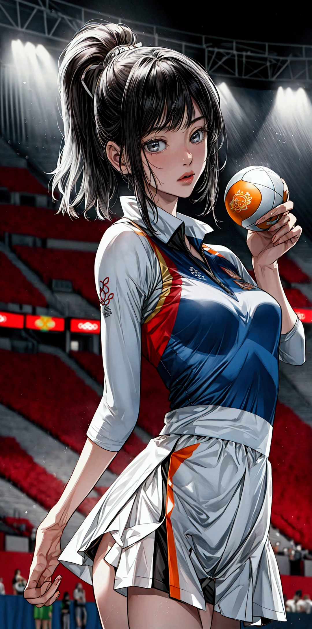 A sports circle receives an award on stage, (cheer),(sports venue), (((whole body))),{(holding a medal in hand)}, taken in 2 0 2 0, Gemma Chan, mei-ling zhou, wenfei ye, open, yun ling, maya takamura, Olympic Games Photos, {{ Perfect facial proportions}},{{masterpiece}}, {{{best quality}}},{{Extremely detailed}}, {{illustration}},{{masterpiece}},{{{best quality}}},{{Extremely detailed}}, Photorealism,realism,Reality,High Detail,Ultra-high quality,high resolution,Popular on artstation,超realism,HD,16K,Unreal Engine,rendered on octane,Corona Rendering,Tilt Shift,Bottom View,Rembrandt Lighting,