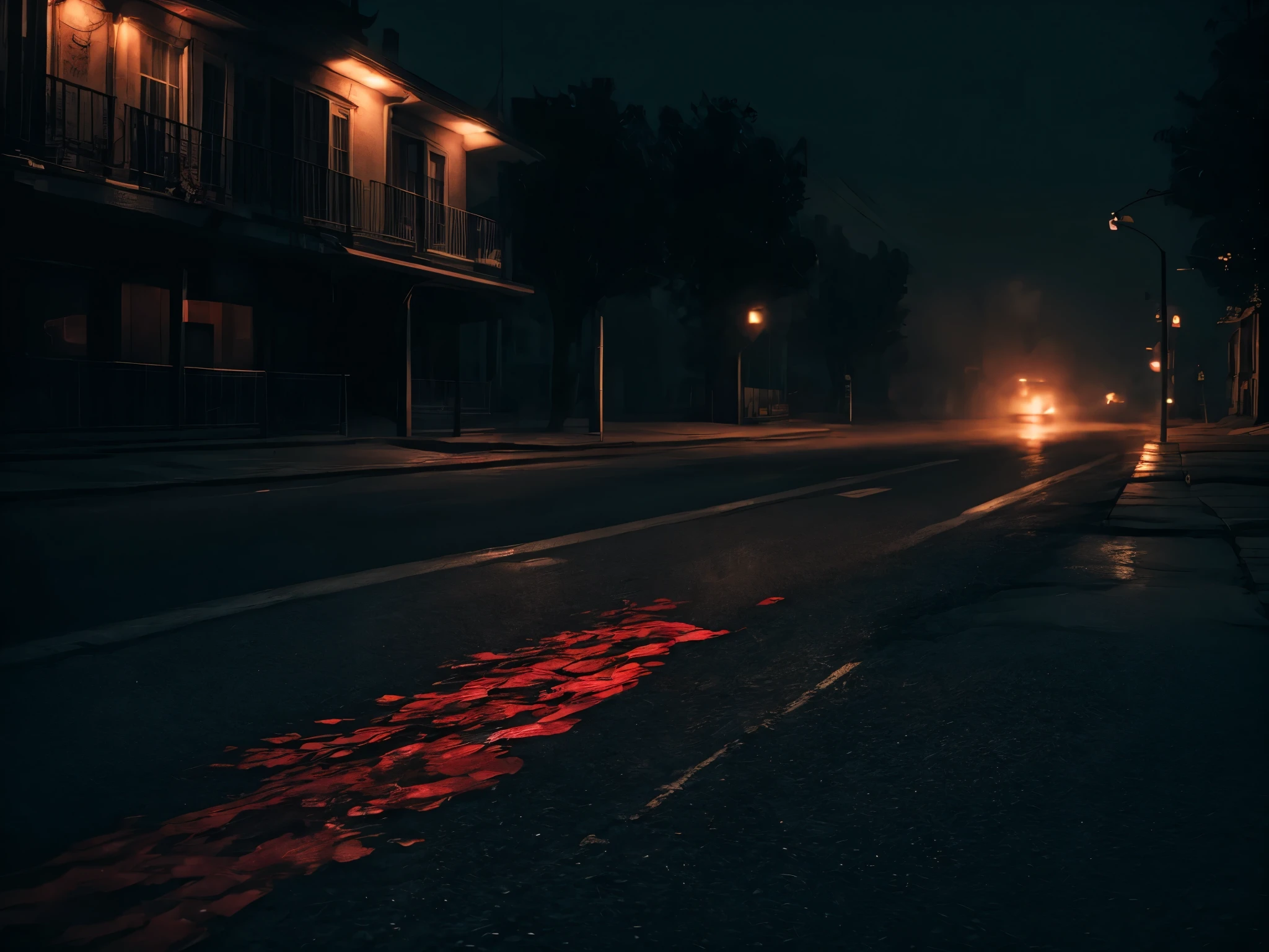 (motion trail visual effect), Coins and banknotes falling from above on the asphalt of the road covered with blood. Some banknotes are stained and soaked with blood. Coins roll and leave a red trail. Street level view from afar. [Coins and banknotes falling from above:1.5]. High details, high quality, [[photorealistic Chromatic aberration]], digital photograph, HDR, high contrast, (cowboy shot), masterpiece. [The scene is surrounded by mist, evoking a mysterious and eerie atmosphere. The lighting is dark and atmospheric, with smoke adding a touch of sinister ambiance. Best quality image, HDR enhancement, showcasing the utmost level of detail and realism]. [8K, Best Quality, Ultra High Resolution, (highly detailed CG unity 8k wallpaper), (best photo), (best shadows), isometric 3D, octane rendering, ray tracing, highly detailed, (Best quality, 4K, 8k:1.2), absurdity, ultra detailed, (realistic, photorealistic, photorealistic:1.37), complex parts, HDR, (complex parts:1.12), (hyper detailed, hyper realistic, Soft lighting, spicy:1.2), (complex parts, Hyper detailed:1.15). Blurred foreground. (backlit), masterpiece, high quality, brightness, chromatic aberration, foggy smoke, shadows, contrast, clear sky, (warm hue, warm tone), high details, natural reflections]. many details.