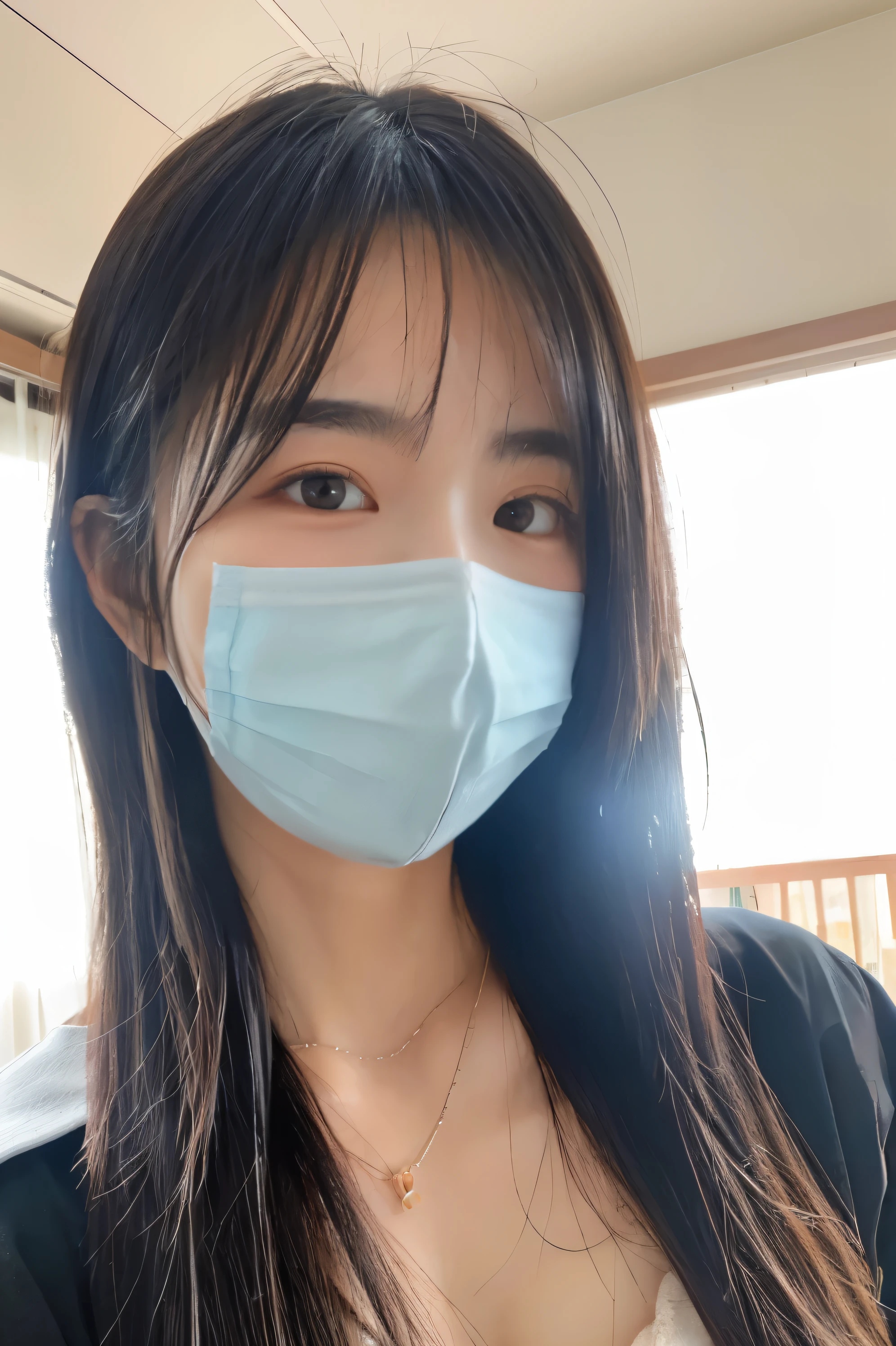 Close-up of a masked woman with a broken nose, transparent face, wearing transparent glass mask, clear cute face, very clear face, Visible face!, face fully visible, clearly Visible face, perfectly clear face, clear [[bronze]] face [mask], see through glass hologram mask, face covers half of the frame, photorealiscic face