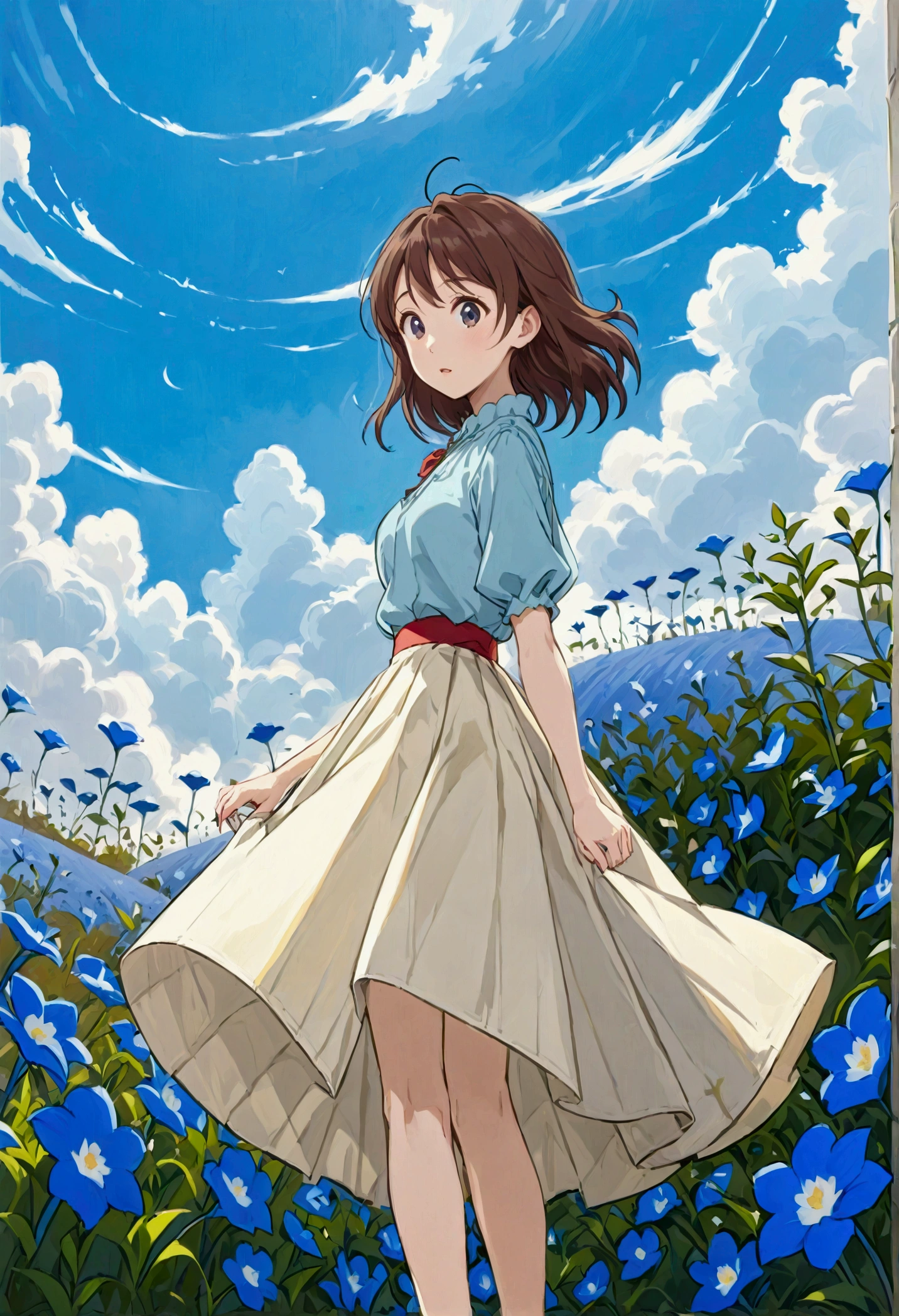 音無響子
Low Angle、
Low Angle、Long skirt、Press down the skirt that was blown up by the strong wind、Anime white in strong wind、Visible crotch
ローレグのパンツ、color: White、
Visible crotch、
、lining、White lace lining、

