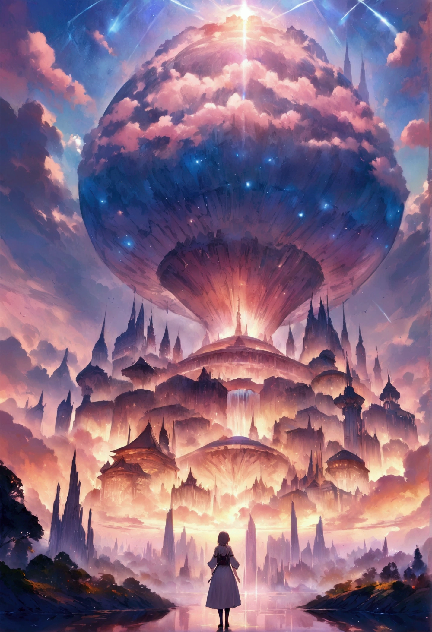 (masterpiece, Highest quality), Description of a utopian world, sf, Amazing architecture, Different dimension, peaceful,Castle in the Sky