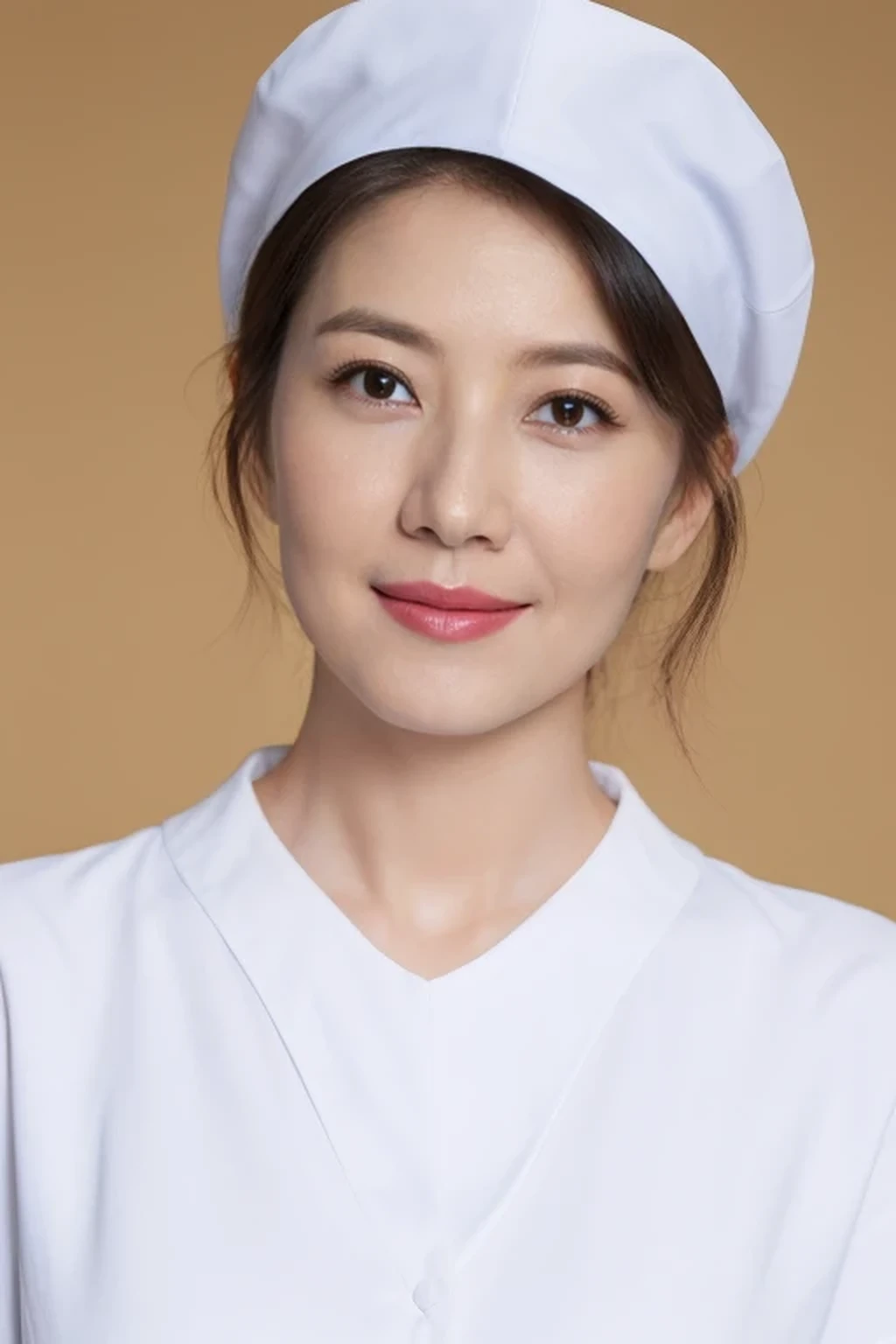 (8k, best quality, masterpiece, golden ratio composition,:1.3), full body, (huge breasts:1.2), (beautiful Japanese mature woman), A woman in her 40s, shirt cut hair, (wearing white Nurse's uniform, Nurse's cap :1.2),