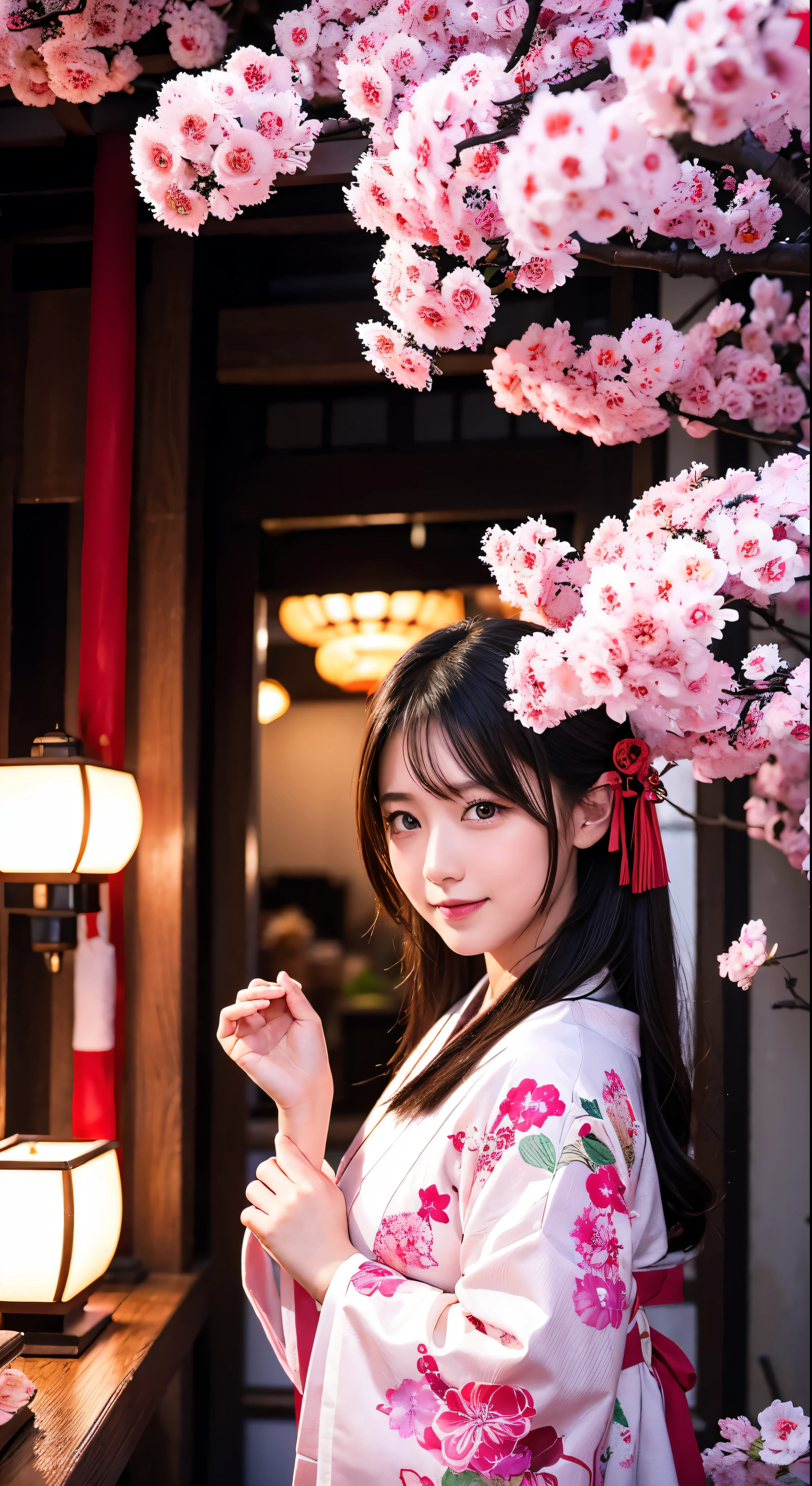 with high definition images，beginning of the year:　Japanese New Year&#39;s Eve、new yearあけましておめでとうございます、new year、Shimabara Yuuhi、Lip Gloss、Long black hair、Facial details、Down jacket outfit、Long lockedium Hair、Thick eyebrows、Sharp yellow eyes，Full body high quality images