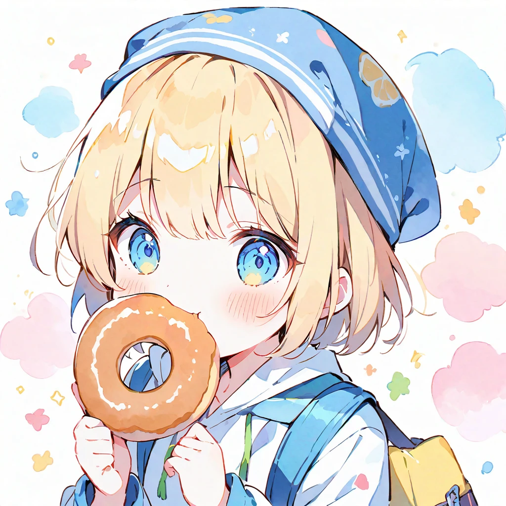 (best quality, high resolution, Watercolor Eating Donuts