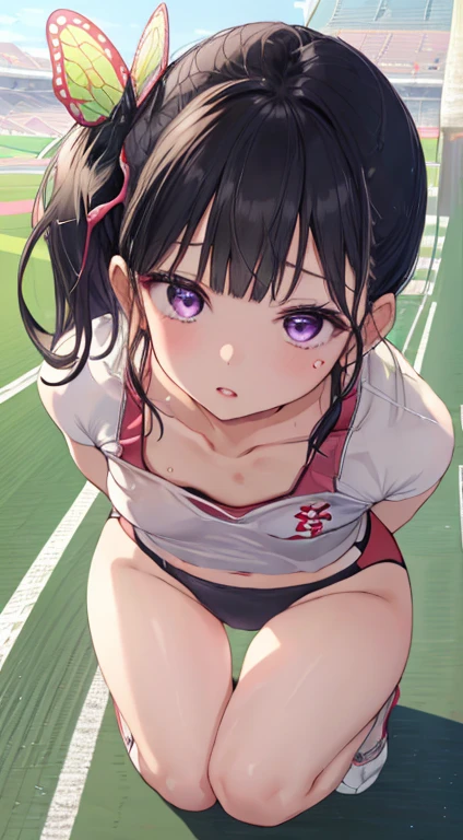 (((nsfw))),((Underboob)), Down blouse, Highly detailed eyesと顔,Highly detailed eyes, Ultra-realistic 8K CG,masterpiece,((Highly detailed background,Delicate pattern,Intricate details, Detailed and beautiful eyes)),The best quality in the best condition,Very very very detailed face,((OlympicStadium)), ((((Top view, Crouch down, Down blouse)))), breast enhancement, (Sweatで濡れている, Nipple Contour), Cleavage, shy, Sweat, Waistline, Athletics, Cute ass, Olympic競技場, Japanese representative player, masterpiece, Highest quality, High resolution,walk short distance, Race, A large number of people, walk short distance, A strong start,
Kanadev, 1 girl, alone, Purple eyes, Black Hair, Long Hair, blunt bangs, bangs, hair ornaments, bug, butterfly, Side Ponytail, butterfly hair ornaments,
whole body, Stadium,Olympic, Looking at the camera, 1 girl, , software, High resolution,masterpiece,Highest quality, ,1 girl, , Hair Flowers, Cha-cha dance, Athleticsのユニフォーム,