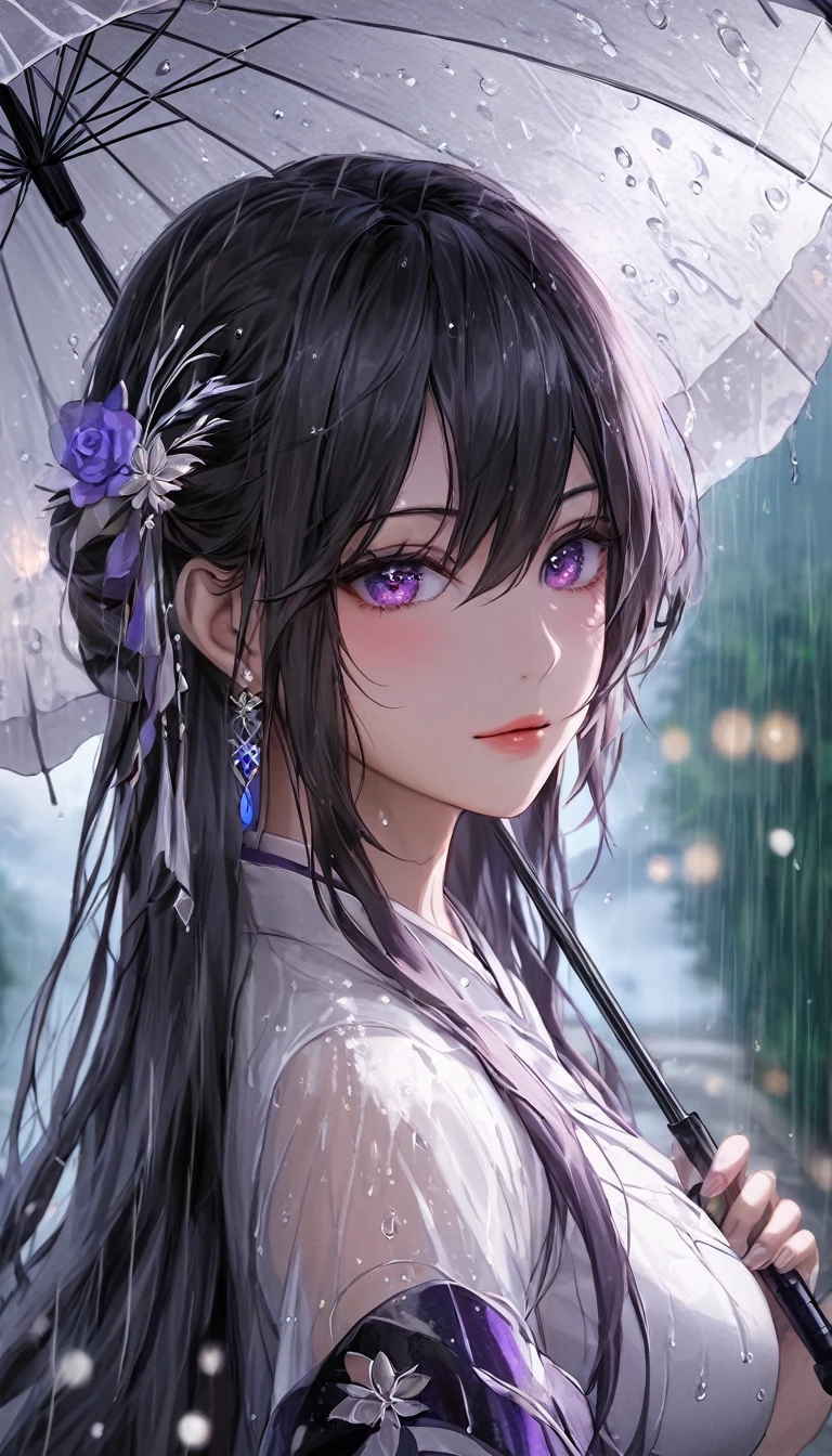 hydrangea、umbrella、Gal、ice、Particles that glow throughout、Dimly、rain、Fisheye Lens:1.2、depth、far and near method