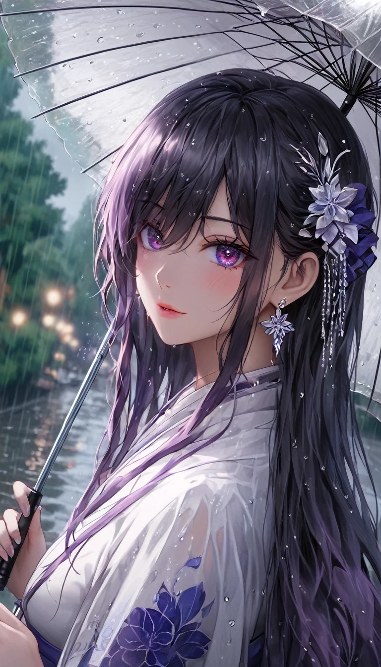 hydrangea、umbrella、Gal、ice、Particles that glow throughout、Dimly、rain、Fisheye Lens:1.2、depth、far and near method