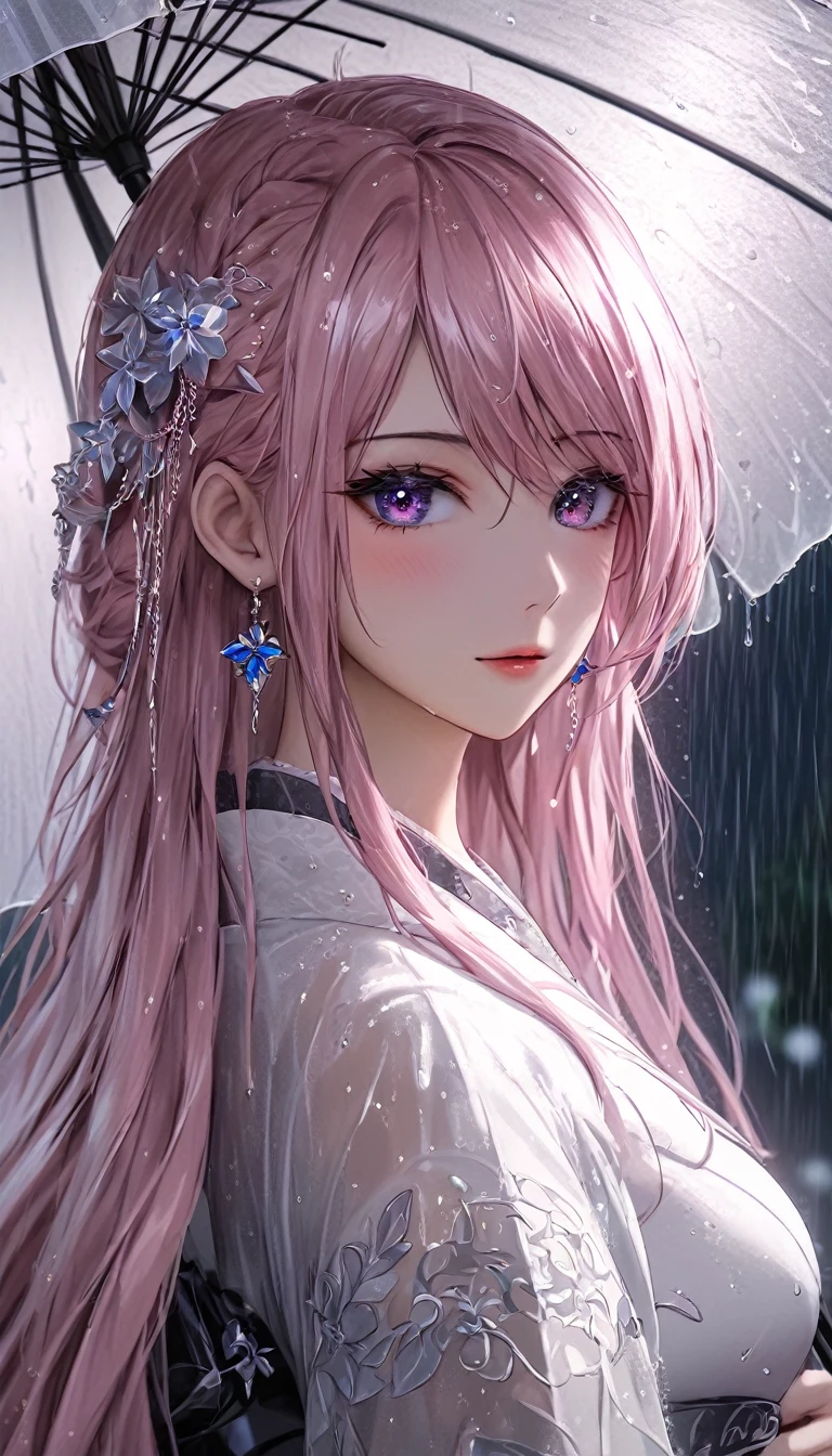 hydrangea、umbrella、Gal、ice、Particles that glow throughout、Dimly、rain、Fisheye Lens:1.2、depth、far and near method