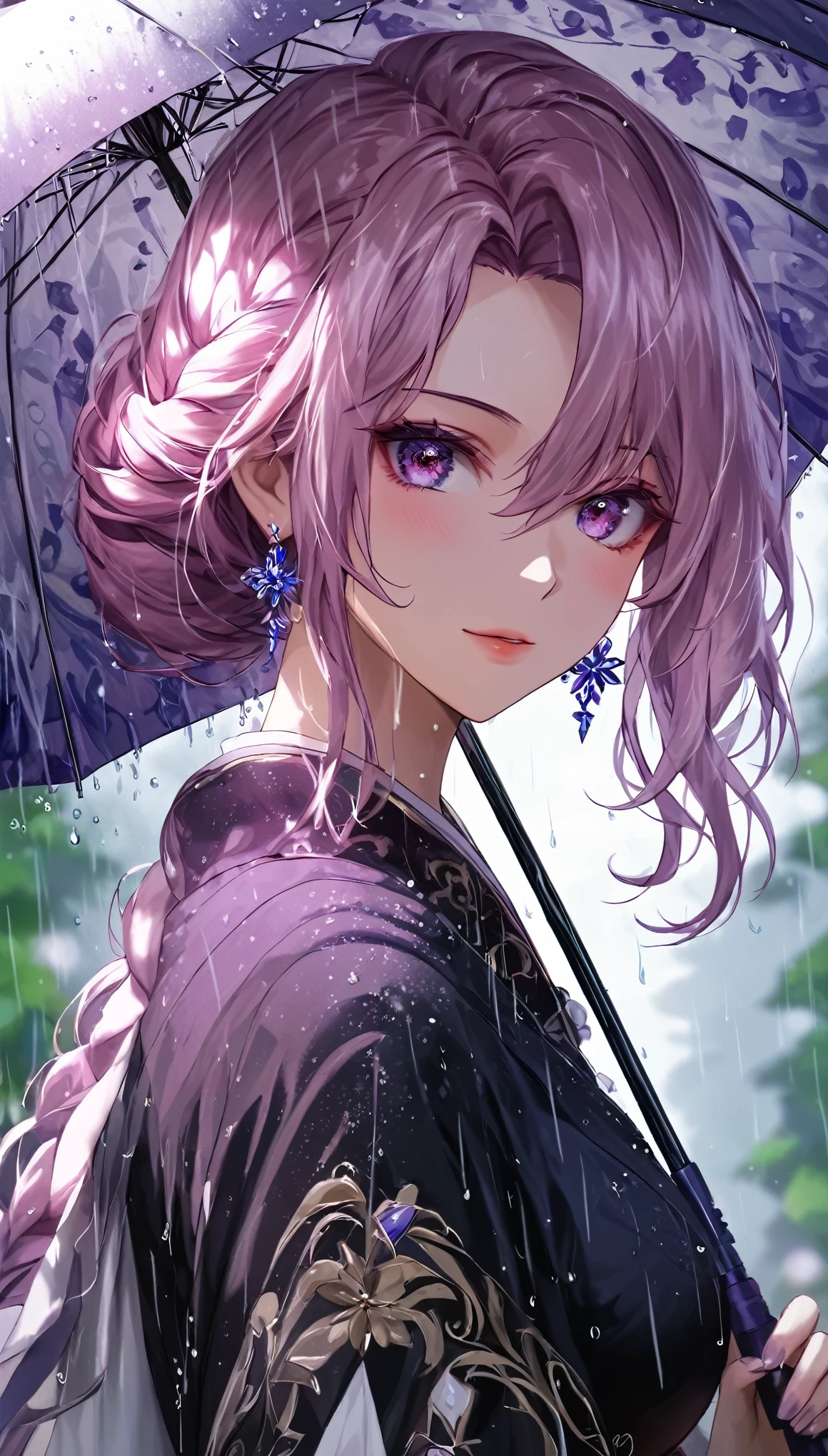 hydrangea、umbrella、Gal、ice、Particles that glow throughout、Dimly、rain、Fisheye Lens:1.2、depth、far and near method