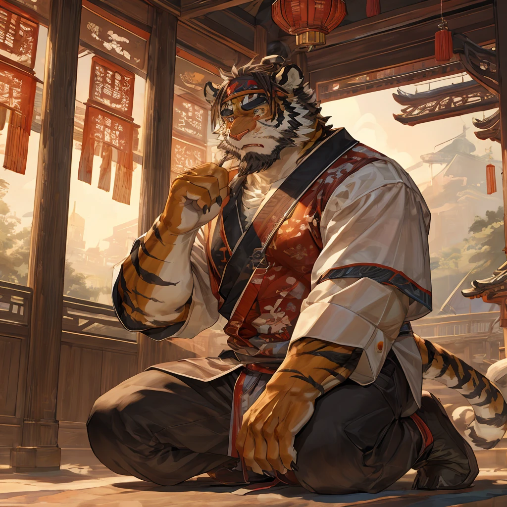 Masterpiece,Best quality,1boys,(Huai_Tianpei),Solo,Muscular male,hi，It's nothing,16K，HD,Extreme detail,Detailed background,Masterpiece,Muscular,muscular anthro,aged up,view the viewer,hair-bun,Beard,Sideburns,Open clothes,Chinese clothes,Claws,Thick eyebrows,Orange body,Facial hair,Tiger tail,Brown hair,Headband,Tiger ears,Tiger Boy,Medium hair,Upper body,Kneeling on both knees, Keep someone&#39;s appearance, Two hands grab someone&#39;s hand, helpless, Pitiful look, The look of being rejected, Love cannot be conveyed, Emotional outbursts, Loss of emotional control, Emotional, Lovelorn Look, Appear all over the body, Rich in details, Furry texture, He burst into tears, constricted pupils, half-closed eyes, aqua eyes, crying with eyes open, tears, wide eyes, messy hair, wet hair, sad, saliva, mouth hold, screaming, crying, scared, tearing up, jealous, nervous, shaded, unconscious, expressions, moaning, endured face, glint, yandere, skin fang, fang, fang out, light blush, teeth, expressionless eyes, disappointed, envy, jealous, upset, horrified, sobbing, worried, panicking, sulking, frustrated，whole body，Fluffy skin, UHD, retina, masterpiece, ccurate, anatomically correct, textured skin, super detail, high details, high quality, award winning, best quality, highres, 1080P, HD, 16K，not blurry, Clarity, Ultra HD, furry, HD, masterpiece，Clear details, Clear eyes, individual, Clear face, Disheveled, Clothes are torn, Correct anatomy, tiger boy, Furry fur,bulge,ejacuculation under clothes