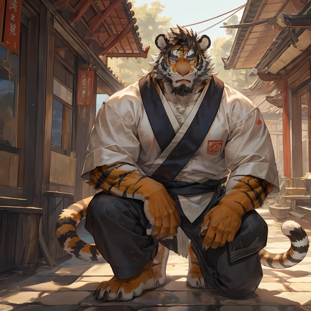 Masterpiece,Best quality,1boys,(Huai_Tianpei),Solo,Muscular male,hi，It's nothing,16K，HD,Extreme detail,Detailed background,Masterpiece,Muscular,muscular anthro,aged up,view the viewer,hair-bun,Beard,Sideburns,Open clothes,Chinese clothes,Claws,Thick eyebrows,Orange body,Facial hair,Tiger tail,Brown hair,Headband,Tiger ears,Tiger Boy,Medium hair,Upper body,Kneeling on both knees, Keep someone&#39;s appearance, Two hands grab someone&#39;s hand, helpless, Pitiful look, The look of being rejected, Love cannot be conveyed, Emotional outbursts, Loss of emotional control, Emotional, Lovelorn Look, Appear all over the body, Rich in details, Furry texture, He burst into tears, constricted pupils, half-closed eyes, aqua eyes, crying with eyes open, tears, wide eyes, messy hair, wet hair, sad, saliva, mouth hold, screaming, crying, scared, tearing up, jealous, nervous, shaded, unconscious, expressions, moaning, endured face, glint, yandere, skin fang, fang, fang out, light blush, teeth, expressionless eyes, disappointed, envy, jealous, upset, horrified, sobbing, worried, panicking, sulking, frustrated，whole body，Fluffy skin, UHD, retina, masterpiece, ccurate, anatomically correct, textured skin, super detail, high details, high quality, award winning, best quality, highres, 1080P, HD, 16K，not blurry, Clarity, Ultra HD, furry, HD, masterpiece，Clear details, Clear eyes, individual, Clear face, Disheveled, Clothes are torn, Correct anatomy, tiger boy, Furry fur,bulge,ejacuculation under clothes