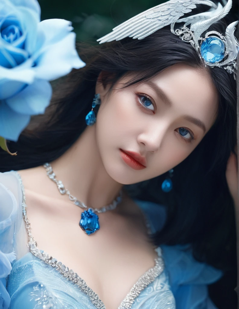 Quite a bit body, photo of a gorgeous young woman in a Glamorous outfit, beautiful face Japanese girls, still from the film, ((solo)), (Marion Cotillard look alike face: 0.7), Glacier Caves,ice,Ice ground,(extremely detailed CG unity 8k wallpaper,masterpiece, best quality, ultra-detailed, beautiful detailed eyes:1.2),best illumination,(best shadow, an extremely delicate and beautiful, bloom), Depth of field,blurring,princess, 1gril,Holding an ice-sculpted sword,blue eyes,blue and black gown,(blue rose),Angel wings,bare feet,(blue rose:1.2),blue jewel,Film filter,Satan,Hellfire,full body,demon,flame,lucifer,(Ice blue flame:1.2),(icicle:1.2),Crystal wings,Glowing wings, Leica SL3, Summicron-SL 75 f/2 ASPH, kodak gold 200 film, dynamic action pose,