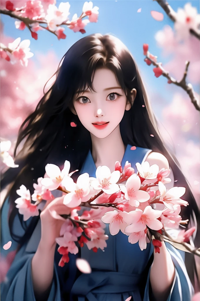 cherry_blossoms, falling_petals, solo,1girl,upper body, looking at viewer,