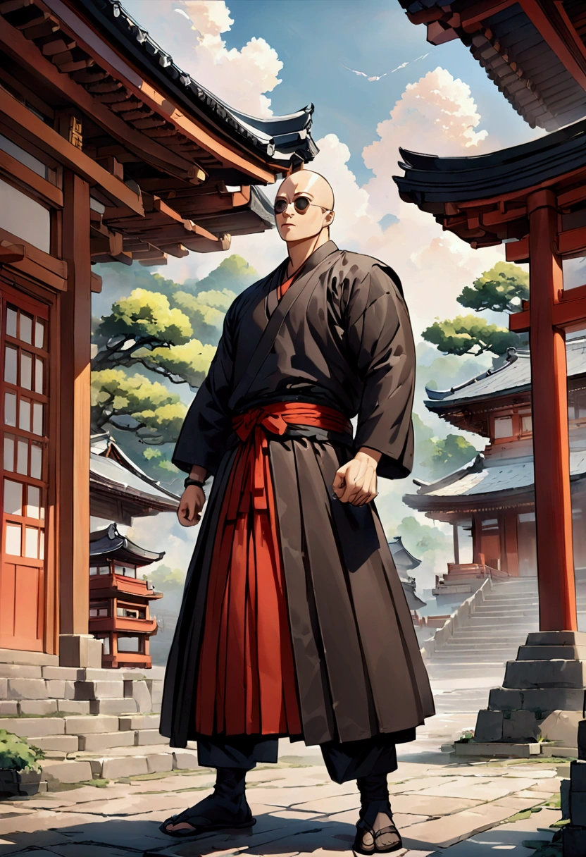 Japanese monk、Small、Round sunglasses、Hero of Justice、One Punch Man、Japanese Temples、strongest