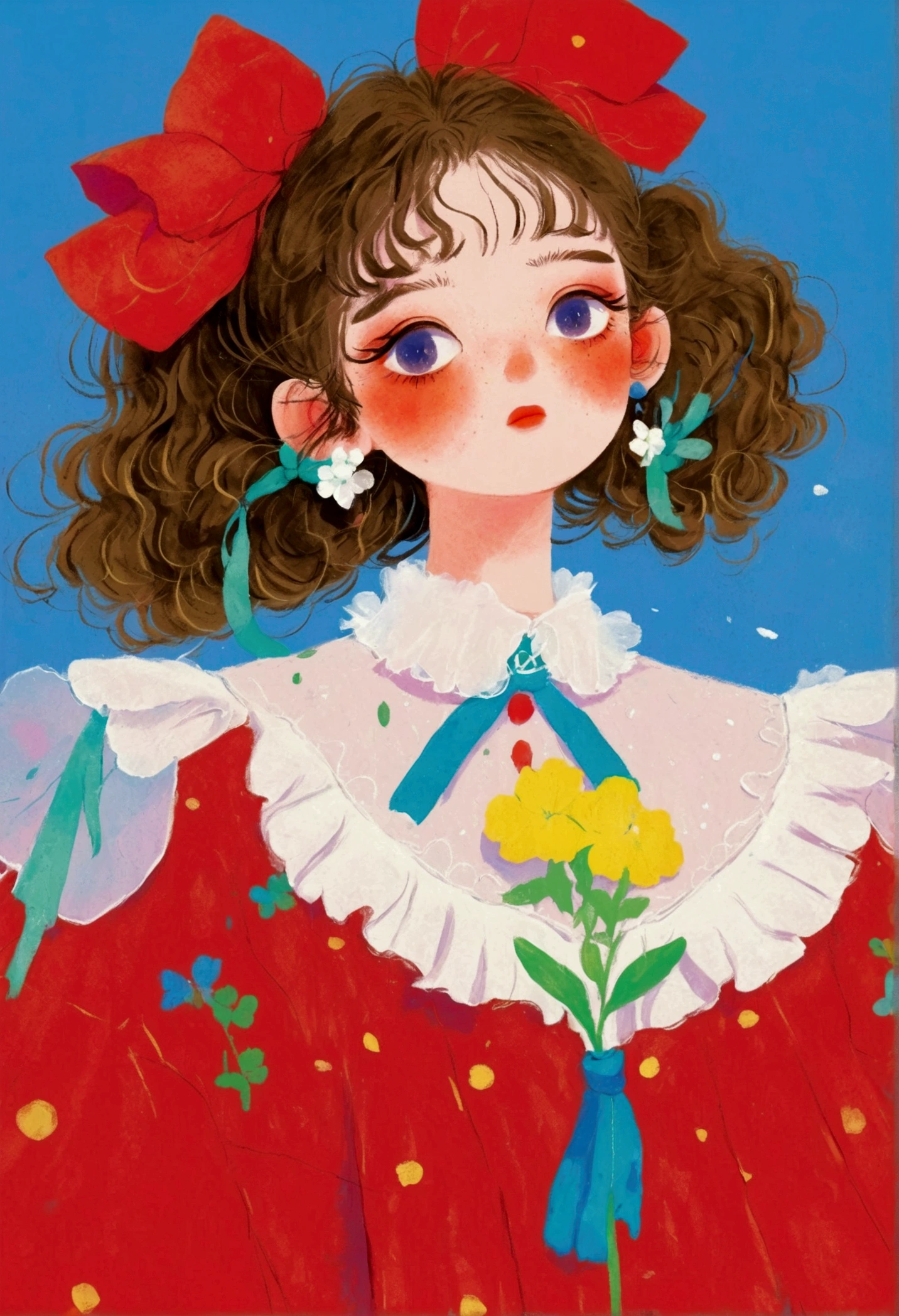 Wearing a red dress、Anime girl with white collar and white frills, Beauvot Art Style, Digital Anime Illustration, Lovely art style, artwork in the style of Gu Weiss, Popular trends on artstration, Anime style illustrations, Gu Weiss, Anime style portrait, Anime art style, Lovely and detailed digital art, Pastel anime illustration, High quality color sketch