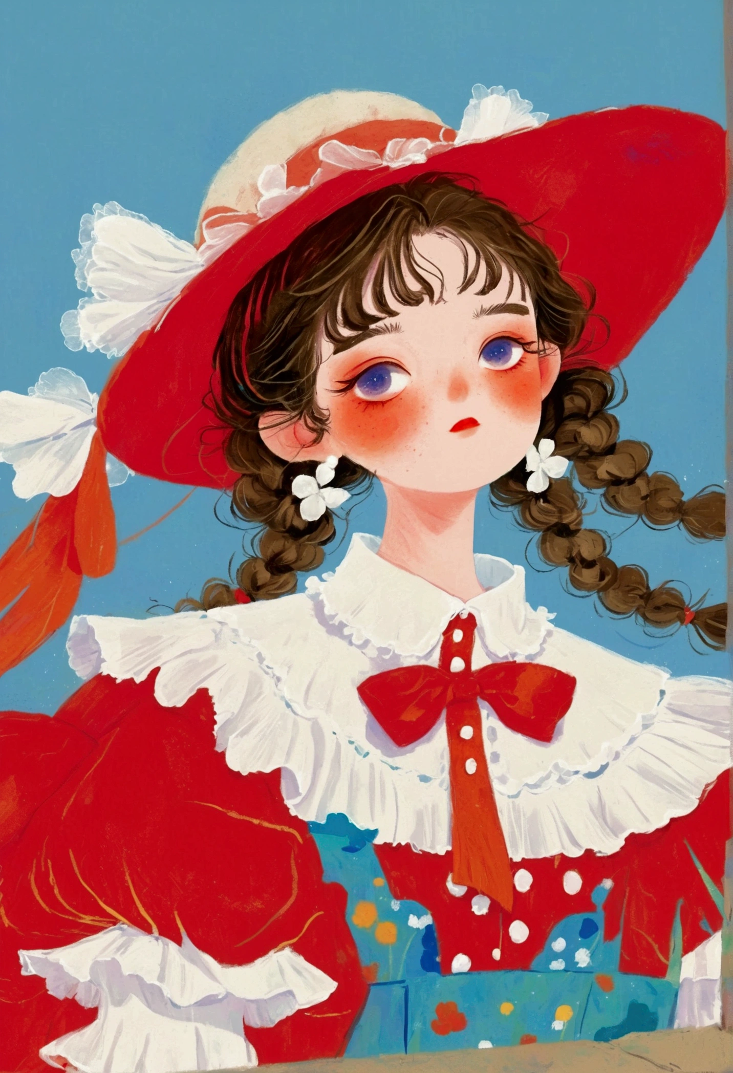 Wearing a red dress、Anime girl with white collar and white frills, Figures inspired by Cheng Yanjun, pixiv, Rococo, Beauvot Art Style, Digital Anime Illustration, Lovely art style, artwork in the style of Gu Weiss, Popular trends on artstration, Anime style illustrations, Gu Weiss, Anime style portrait, Anime art style