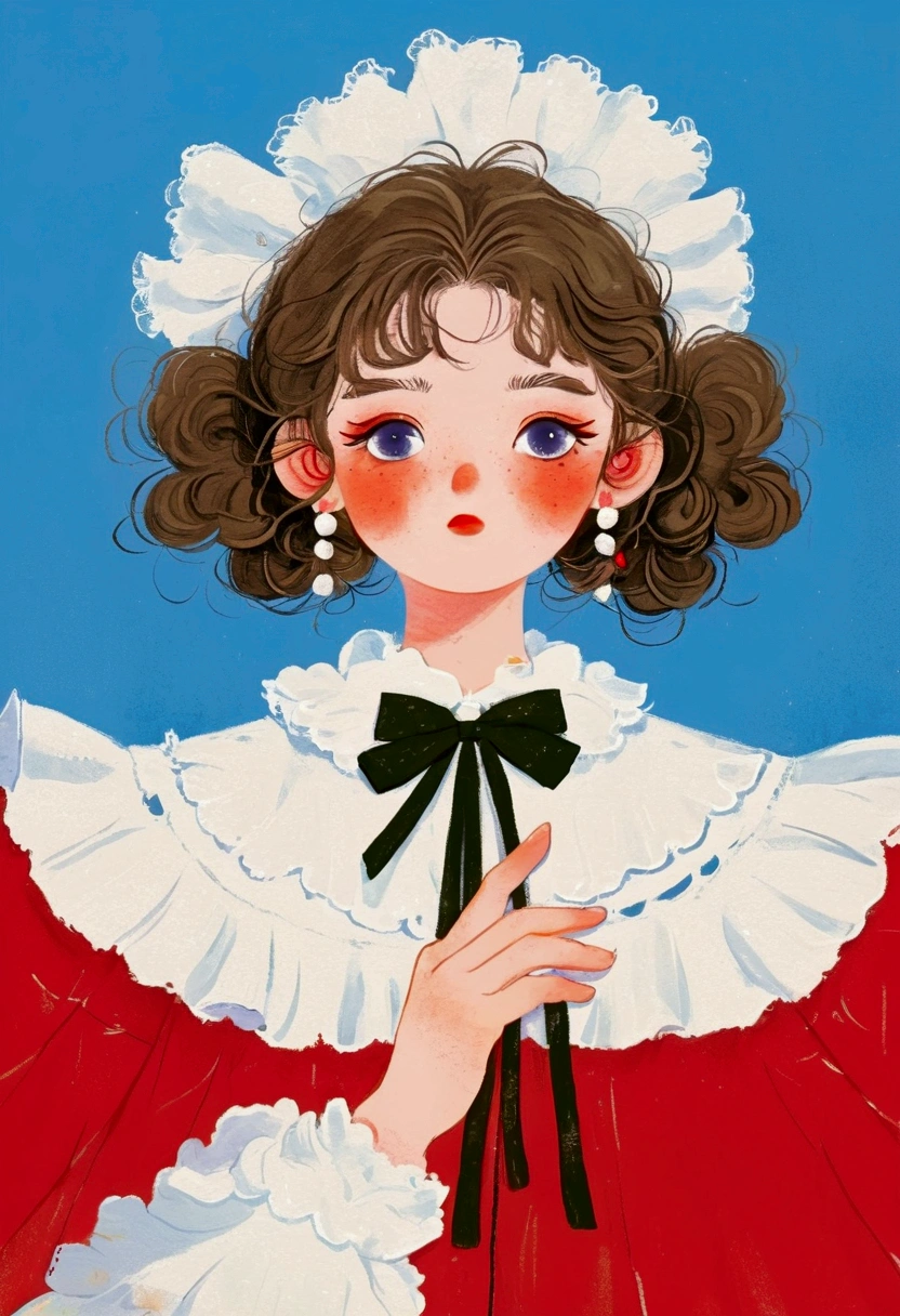 Wearing a red dress、Anime girl with white collar and white frills, Figures inspired by Cheng Yanjun, pixiv, Rococo, Beauvot Art Style, Digital Anime Illustration, Lovely art style, artwork in the style of Gu Weiss, Popular trends on artstration, Anime style illustrations, Gu Weiss, Anime style portrait, Anime art style