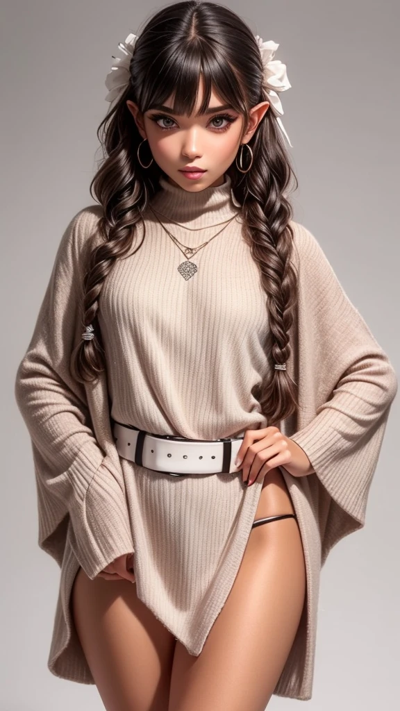 (masterpiece, best quality:1.2),
frieren, 1girl, long hair, pointy ears, twintails, jewelry, elf, earrings, capelet, white capelet, long sleeves, parted bangs, dress, belt, full body, simple background, white background,