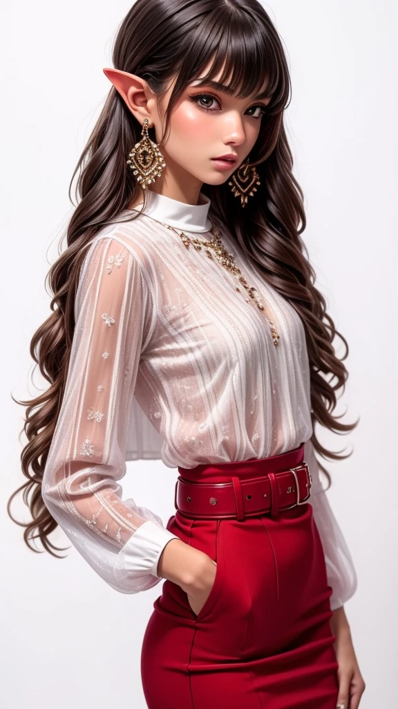 (masterpiece, best quality:1.2),
frieren, 1girl, long hair, pointy ears, twintails, jewelry, elf, earrings, capelet, white capelet, long sleeves, parted bangs, dress, belt, full body, simple background, white background,