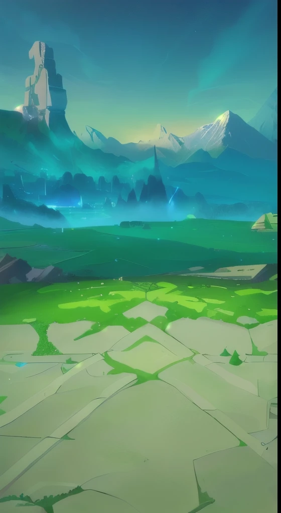 Cartoon scene:A green field,A lone tree and a mountain in the background, odin's stone Arena Background, background technology, Arena Background, 2D Game Art Background, mobile Game Background, videoGame Background, Magic battlefield background, background technologywork, Game Background, Concept Art. Epic Landscapes, Magic battlefield background, 2d Game Background, RPG Landscape
