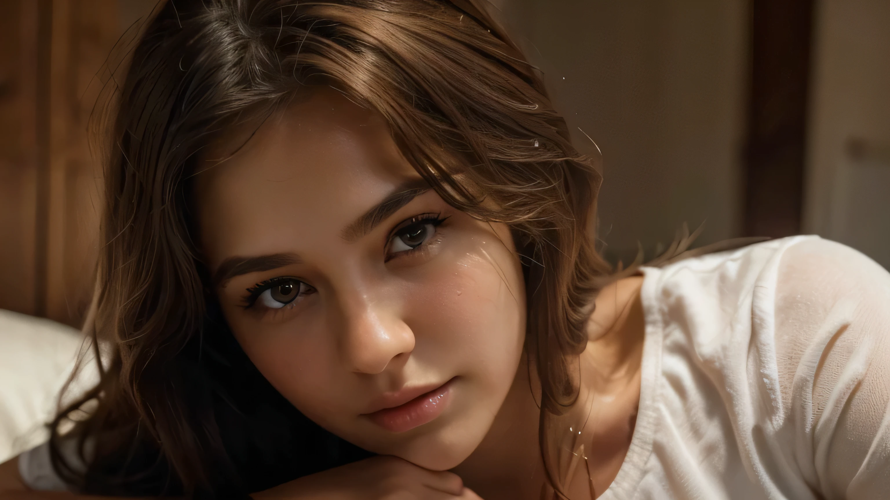 best quality, works, (realistic: 1,2), 1 girl, brown hair, brown eyes, Front, detailed face, beautiful eyes