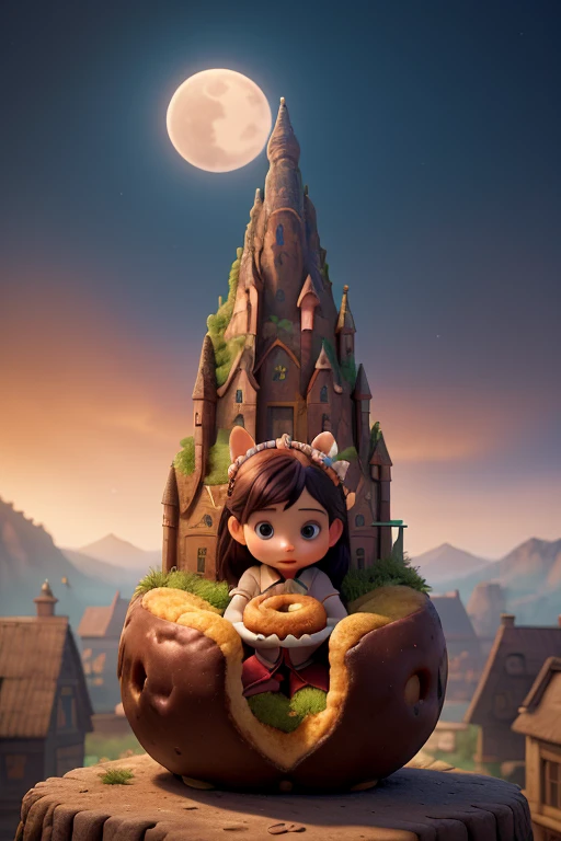 a beautiful young woman, eating donut in a fantasy donut world, giant donuts as houses, donut trees, donut mountains, pastel colors, dreamy, ethereal, whimsical, cute, adorable, high quality, 8k, intricate details, magical, photorealistic, volumetric lighting, ambient occlusion, vibrant colors, soft focus, delicate, imaginative, surreal, fantasy landscape, cute and whimsical aesthetic, masterpiece, best quality perfect composition, hyperrealistic, super detailed, 8k, high quality, trending art, trending on artstation, sharp focus, studio photo, intricate details, highly detailed, art by greg rutkowski