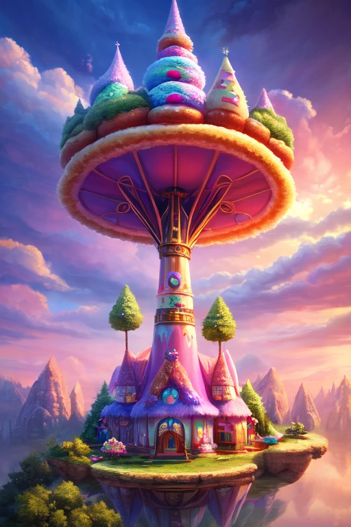 a beautiful young woman, eating donut in a fantasy donut world, giant donuts as houses, donut trees, donut mountains, pastel colors, dreamy, ethereal, whimsical, cute, adorable, high quality, 8k, intricate details, magical, photorealistic, volumetric lighting, ambient occlusion, vibrant colors, soft focus, delicate, imaginative, surreal, fantasy landscape, cute and whimsical aesthetic, masterpiece, best quality perfect composition, hyperrealistic, super detailed, 8k, high quality, trending art, trending on artstation, sharp focus, studio photo, intricate details, highly detailed, art by greg rutkowski