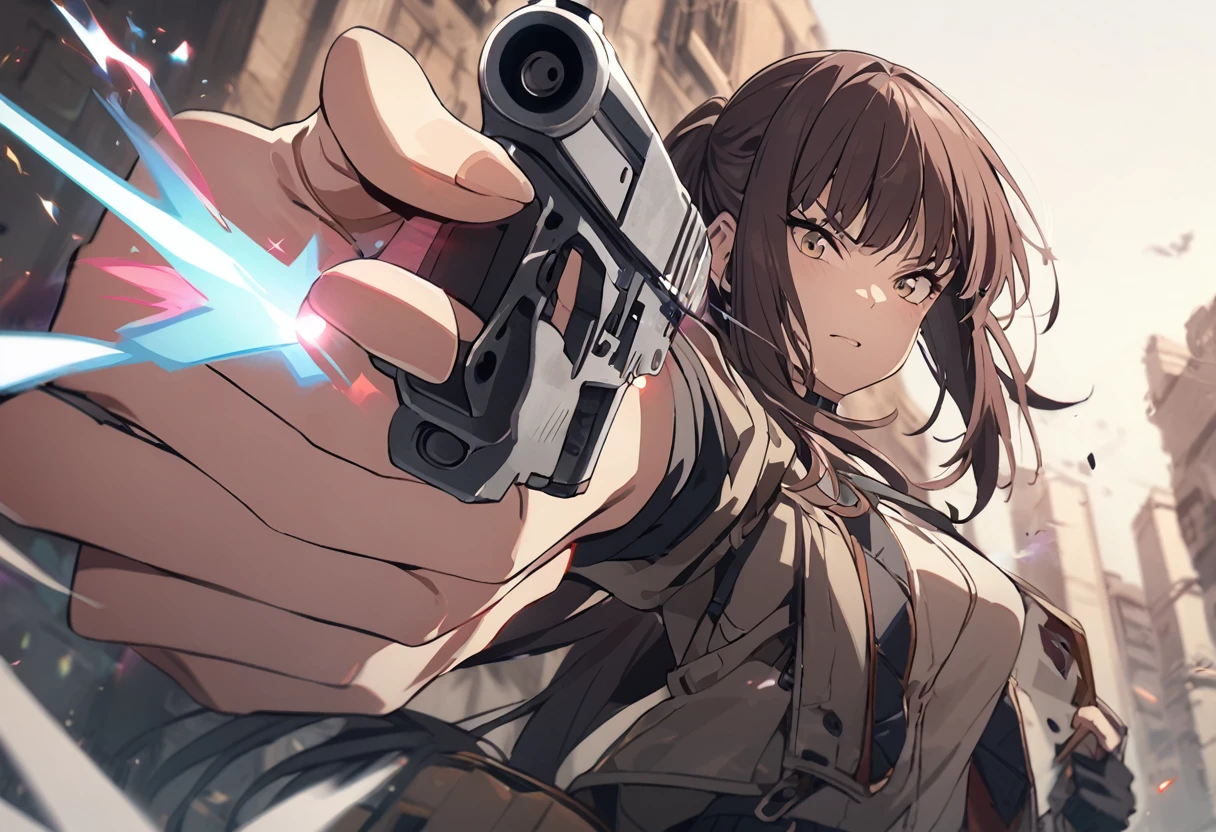 Kiruko aiming a hand gun