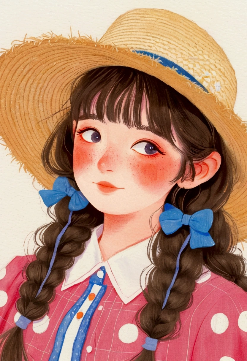 Drawing of a woman with long hair wearing a hat, Colored pencil sketch of Yamagata Hiroshi, pixiv, The art of math, Kawaii realistic portrait, Lovely portrait, wearing straw hat, Girl Cute - Delicate Face, Cute anime girl portrait, Cute and natural anime face, Lovely art style, Beautiful anime portrait, Pastel anime illustration, Anime style portrait