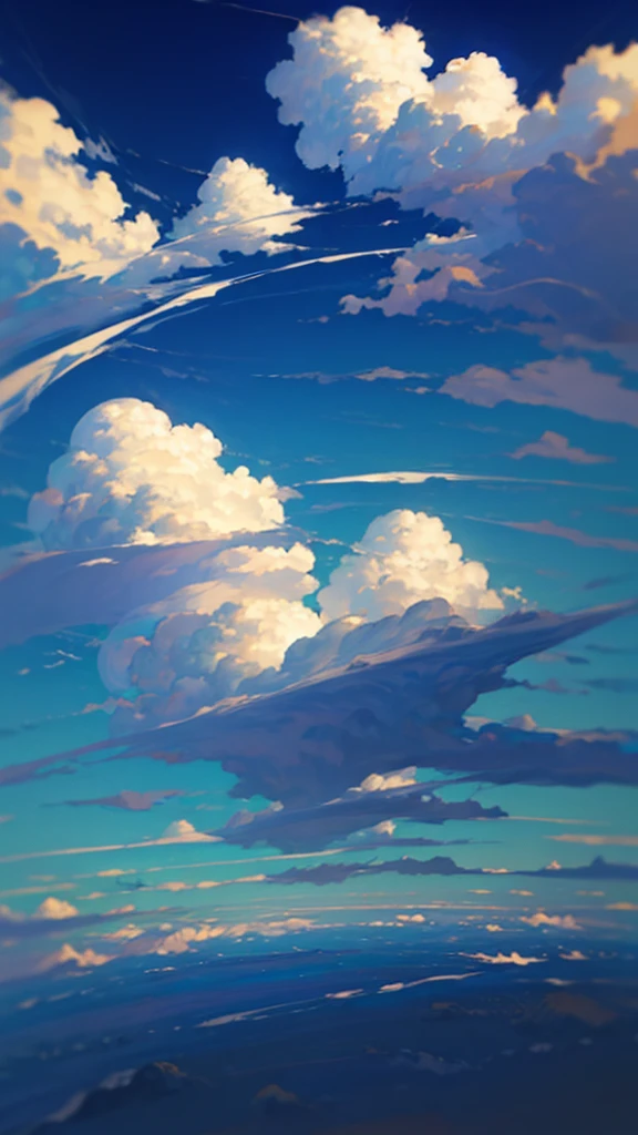 (highres,photorealistic),blue sky filled with fluffy clouds,realistic clouds in a clear blue sky,sunlight illuminating white clouds,serene atmosphere,fluffy cumulus clouds,dreamy sky,scattered clouds floating in the blue sky,vibrant blue color,soft sunlight,peaceful and calm ambiance,serene and tranquil scene,vivid and natural colors,gentle and wispy cloud formations,puffy and cotton-like clouds,seamless transition between sky and clouds,crisp and clear air,celestial beauty,ethereal and heavenly atmosphere