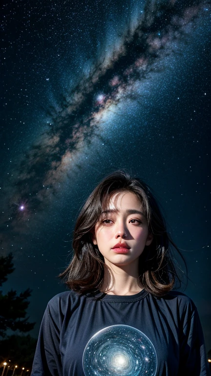 universe、Starry Sky、Depressed woman