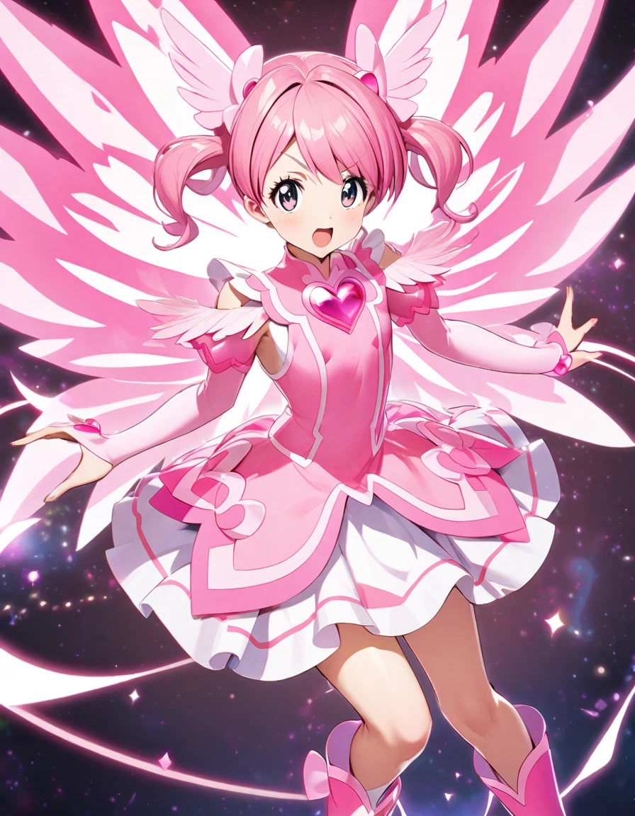 Anime Style, Big Lips, For Chestnuts, pinkの目, Japanese Face, Improve, Both sides up, hugeな胸, Wide Hips, sexy, pinkのテーマ, cute, be familiar with, pink room, To decorate, hit, Improve outfit, cute, Magical girl, Pleated skirt, Thong Shorts Panties, Magic Rod, Neckline, hugeなおっぱい, huge , Dynamic pose, Dynamic Angle, Wicked Smile, from the front, 大きなお尻 from the frontのアングル, pink
