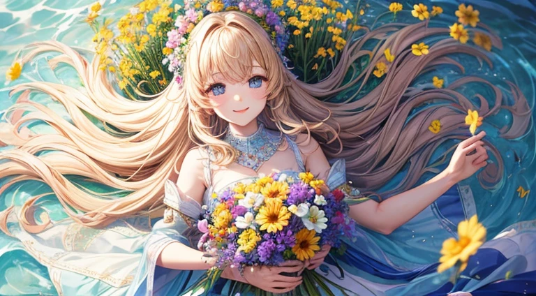 Leo cute beauty In a sea of flowers Smile happily