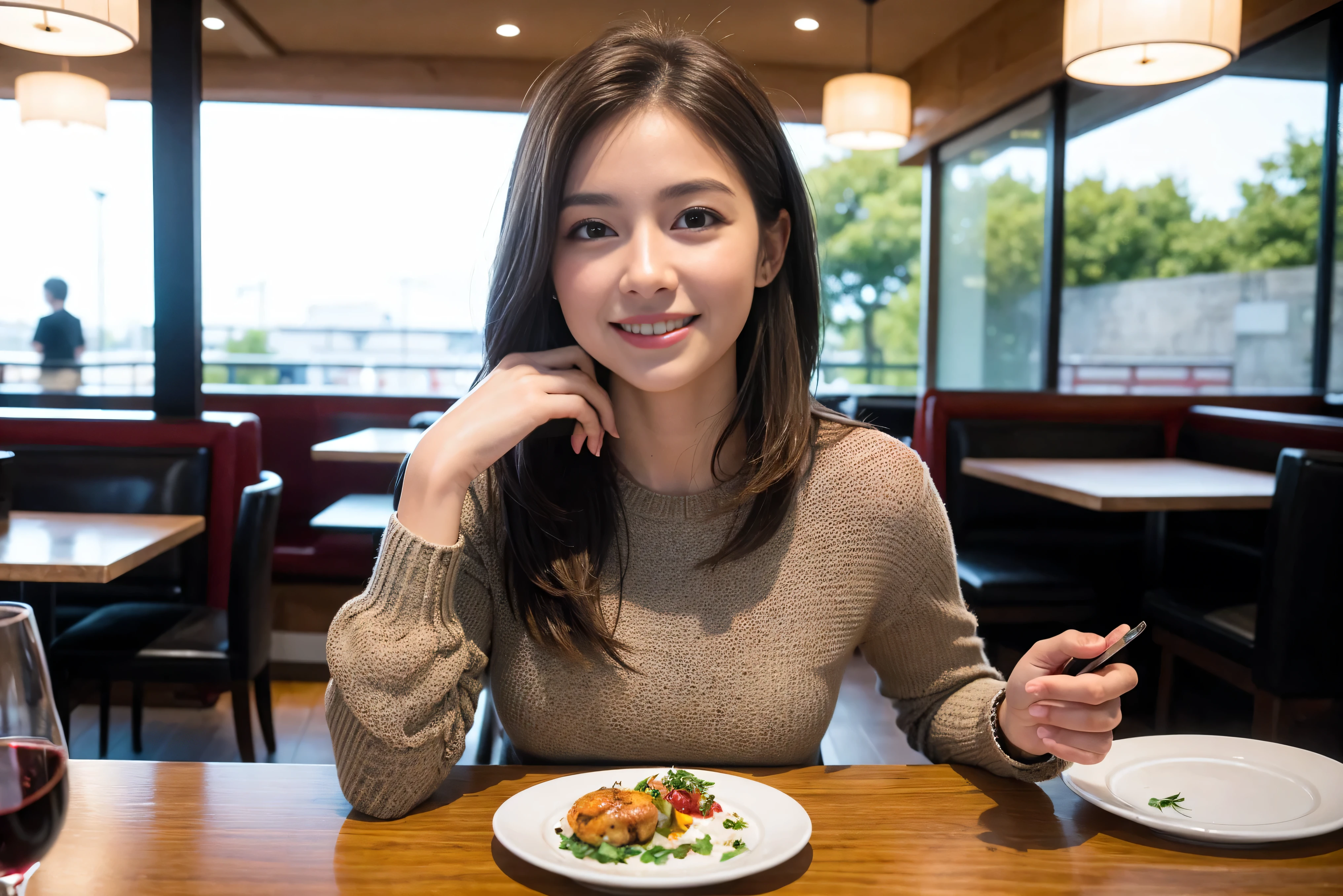 ((Highest quality、8k、masterpiece:1.3))、cute、Slim couple、Model Couple、Actress、(Realistic, Intricate details:1.2), full-course dinner、Wine Party、Amazing view of the sunset sky and clouds、A bright smile、short hair,Bright Face、 (45 years old), 42 years old, red wine 、Appetizers、Italian food、Wine bottle、Champagne、sparkling wine、Two beauties、Brown Hair、Shortcuts、Long sleeve shirt、dress、Beautiful woman 1, (Slim face), (The body is slim), (Brown Hair), (Shortcuts), cheeks turn a little red,Attractive beauty、restaurant, In a prominent place (From the waist up) Nova Frog Style, actress, model, Upper Body, White wine, slim, wine glass, A wine glass placed in the center, smile, (smile: 1.15), Beautiful fine grain, Depth f/2,saturation, High Contrast, Strong light and shadow,Moist Body:1.5、3D texture、Delicate eyes、Brown Hair、The hair is very shiny、