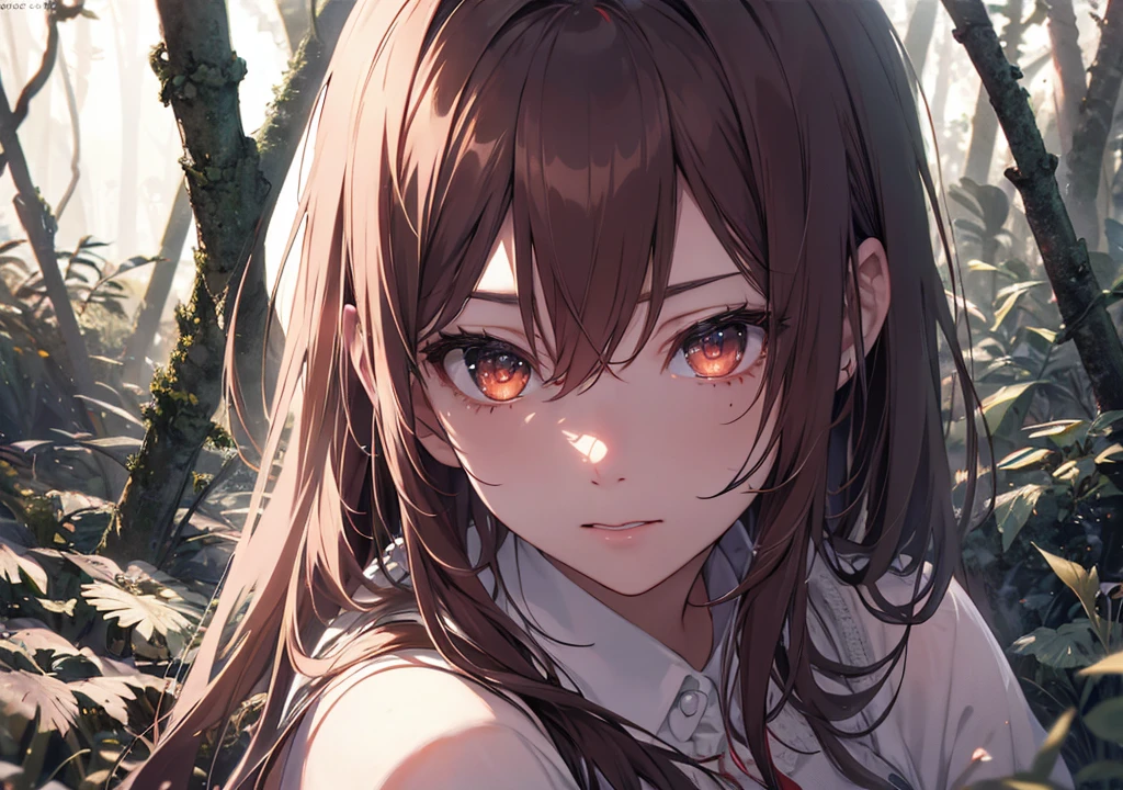 Realistic photos, Focus distance 10mm, Red and white, Beautiful girl, Realistic photos, Focus distance 10mmで撮影, masterpiece, 最high quality, high quality, Very detailed CG 8k wallpaper unit, Award-winning photography, Depth of written boundary, High resolution, bloom, chromatic aberration, Realistic, Very detailed, Art Station Trends, CGsociety Trends, Complex, High detail, dramatic, Art on the go, volumetric lighting, Beautiful zombie girl in the forest at night