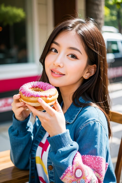 ((Highest quality)), ((masterpiece)), (detailed), One girl, Eating Donuts