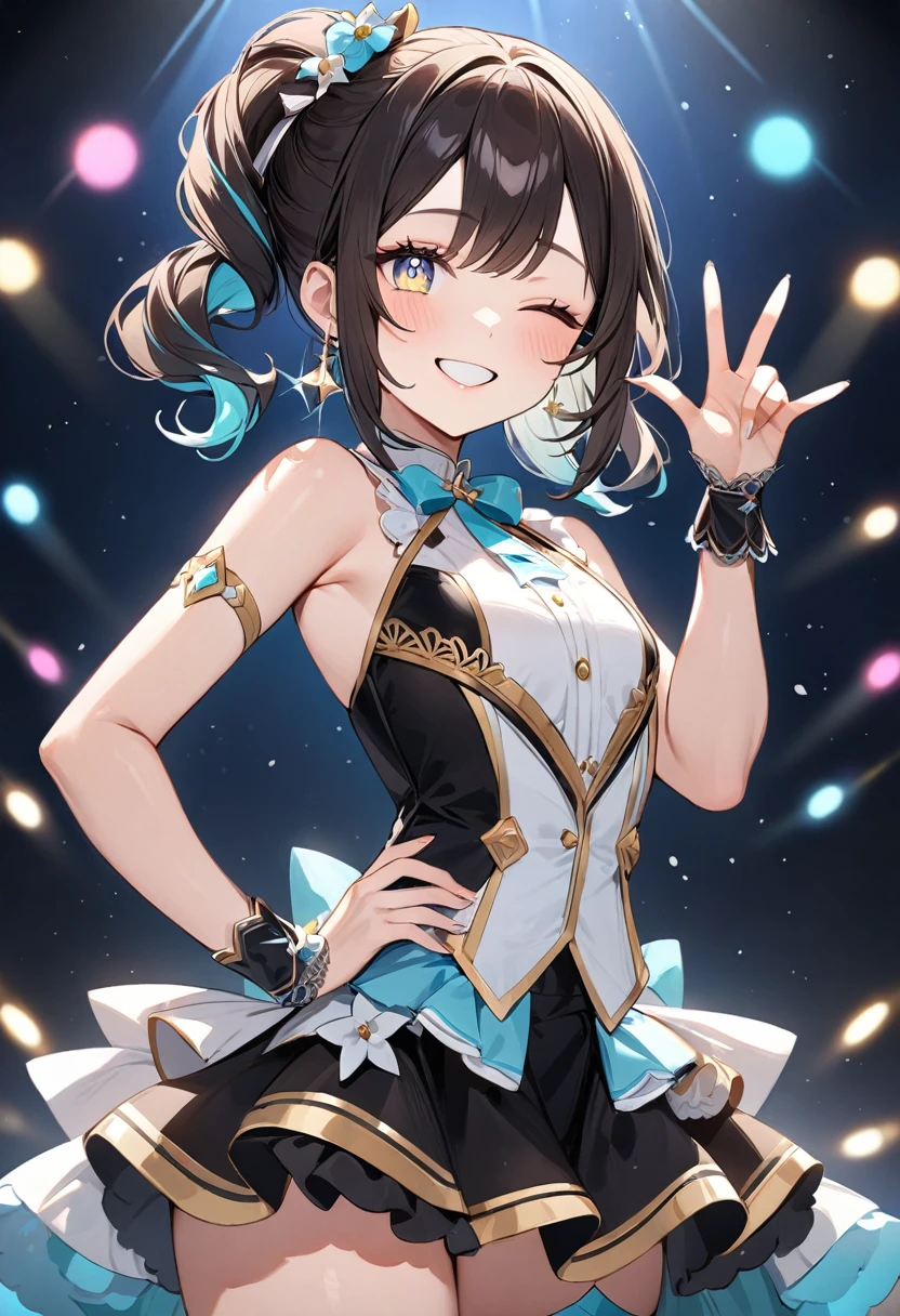 Ultra-high resolution, 1, 18 years old, (Idols:1.4), (Famous actresses :1.4), (Beautiful detailed face:1), ((Best Quality)), 1:1, 18 I, Cinematic Light, ,Mood lighting, (((Perfect Anatomy:1.10))), (Finely detailed face:1.2), (Representative works:1.5), (Best Quality:1.2), Looking at the Viewer, Lipstick, V-shaped eyebrows, V Line Jaw, ((Prevents clothing from digging into the skin)), Sexually suggestive faces, (The background is blurred), Glossy texture, Strong winds:1.3, (Long black hair blowing in the wind:1.3), (Blue eyes:1), (Perfect Face:1.4), (Beautiful detailed eyes), ((Shiny skin:1.2)), (Extremely smooth expressed skin), (Sweaty skin:1.3), White Skin, Slender, Narrow nose, (Narrow waist:1), (Almond Eyes:1), (Sharp eyes and a mysterious smile:1.2), (Medium size bust:1.3), There is cleavage in the chest, Bangs,Head tilt, Light makeup, Small Ass, ((Wrestling match venue)), ((Inside the professional wrestling ring)), ((Sexy Sparkly Wrestling Costumes:1.3)), ((Sexy design white swimsuit:1.3), (( Intricately designed white wrestling costume with red lines:1.3)), (Patent leather long wrestling boots), Thimble Skin Gloves, (Raise one arm), Dynamic Action,