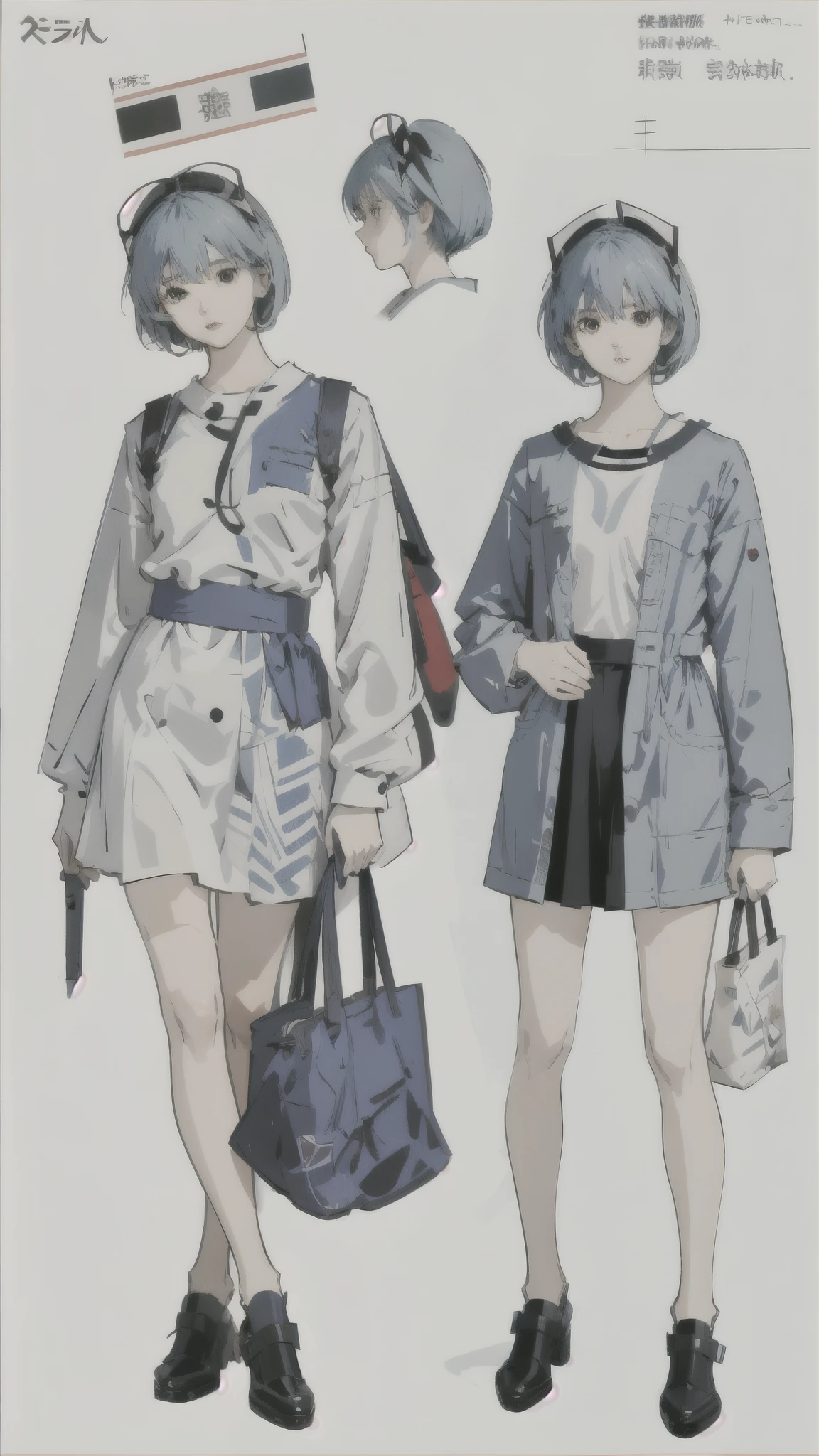 Rei Ayanami、militaryru、summer、detailed、masterpiece、Reference Art、Reference Sheet、Multiple Views、Reference Sheet、Model Sheet
