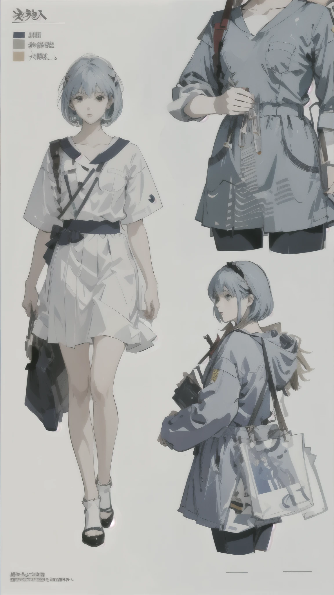 Rei Ayanami、militaryru、summer、detailed、masterpiece、Reference Art、Reference Sheet、Multiple Views、Reference Sheet、Model Sheet