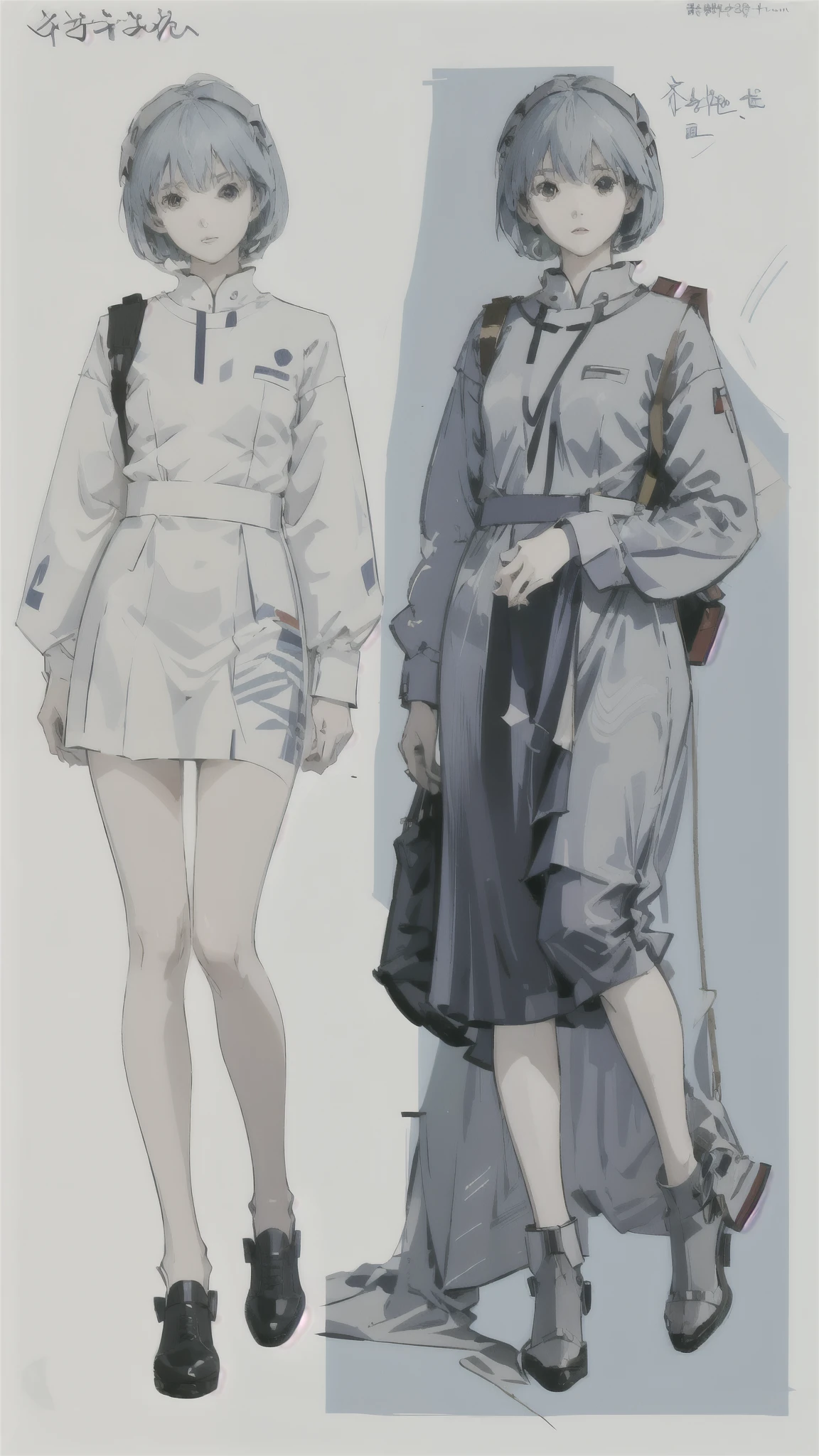 Rei Ayanami、militaryru、summer、detailed、masterpiece、Reference Art、Reference Sheet、Multiple Views、Reference Sheet、Model Sheet